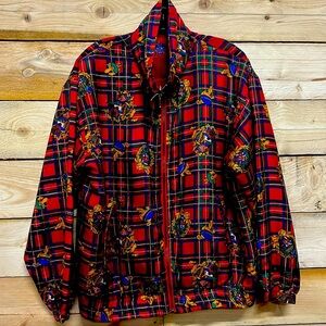 💕🎉HP🎉💕Vintage windbreaker Active Studio Jacket 100% silk 90’s  red print.